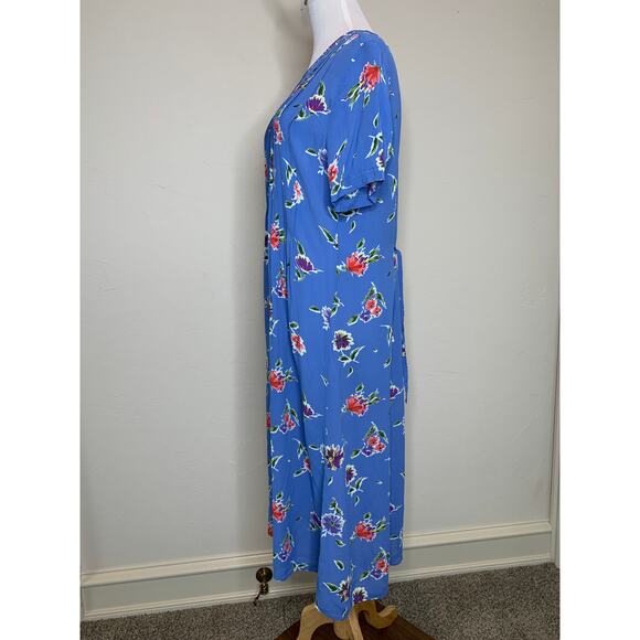 Vintage Worthington Chiffon Flowy Midi Dress Blue Sz 14 Large - Picture 3 of 9